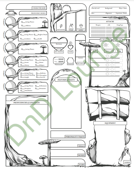 nature-themed character sheet 5e