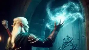 Wizard dealing with a magical door