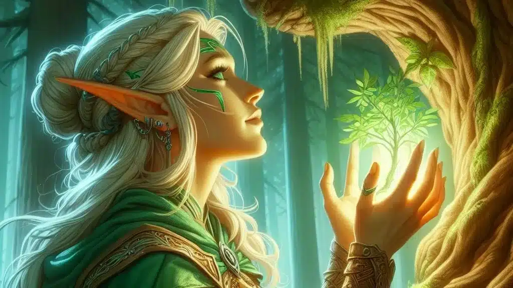 druid communing with a tree