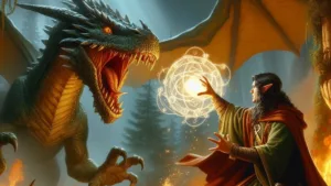 elf-cleric-casting-spell-at-dragon