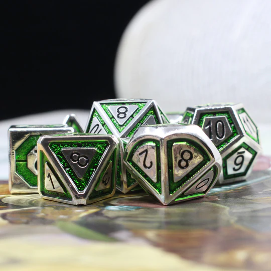 Triton Emerald-Silver Metal Dice