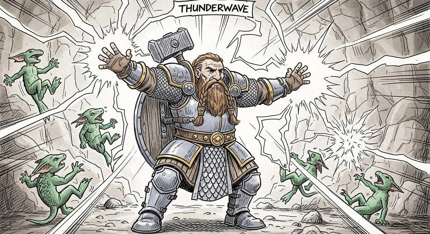 cleric casting thunderwave on kobolds