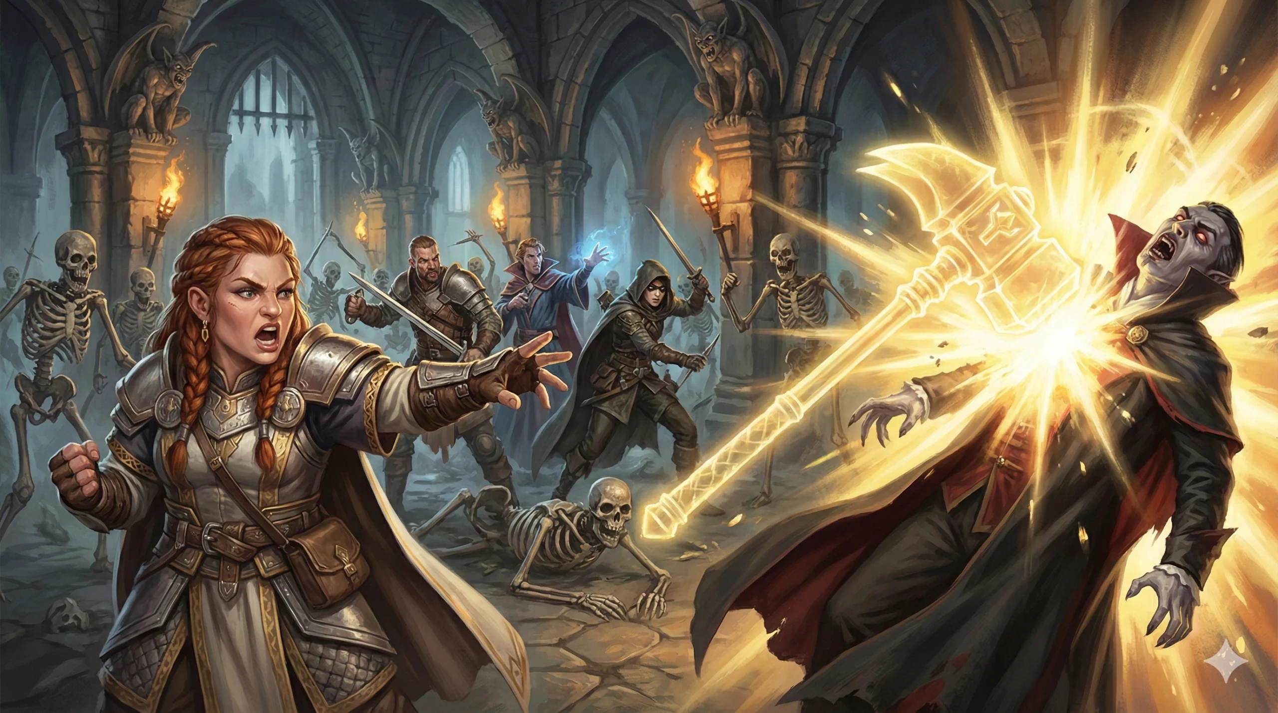 dwarf cleric uses spiritual weapon on a vampire