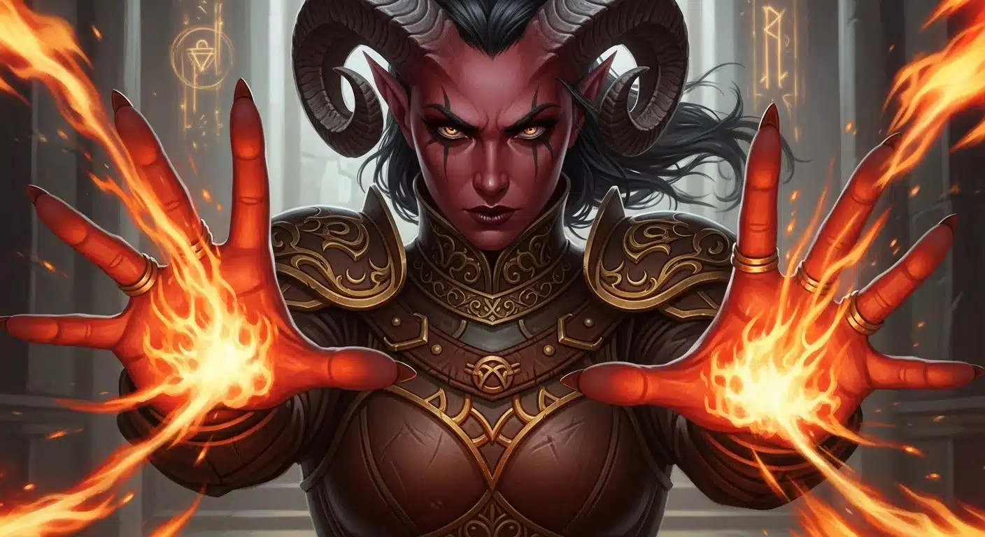 dnd tiefling casting burning hands