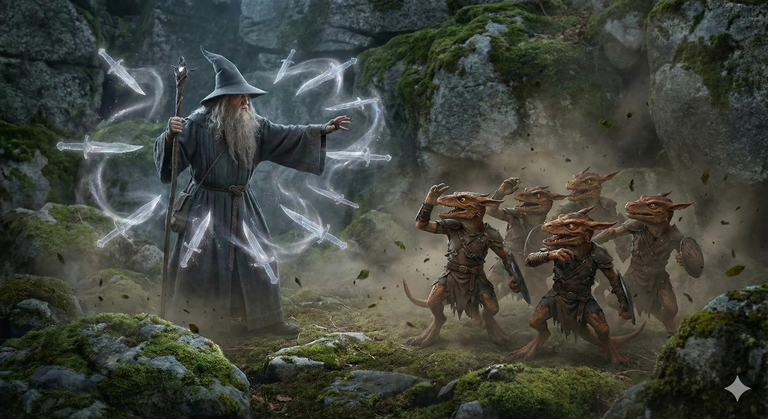 wizard casting cloud of daggers on kobolds