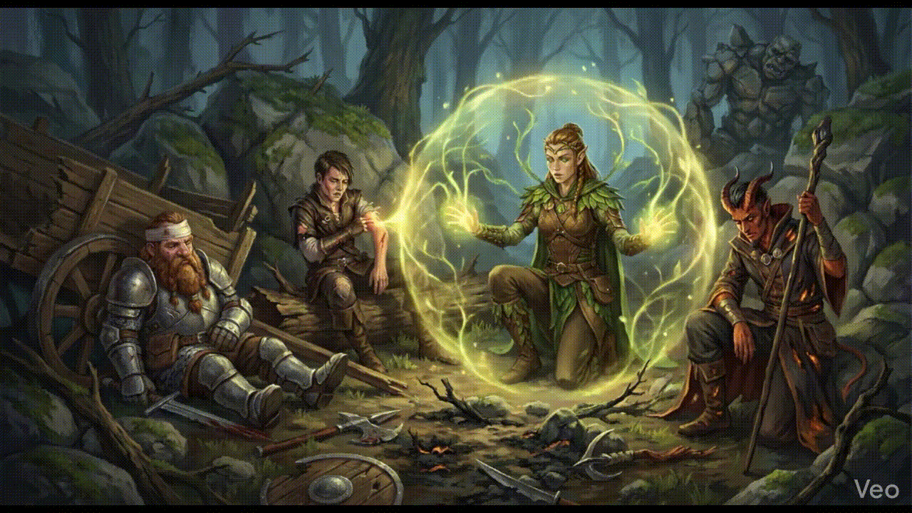 druid casting aura of vitality during downtime GIF, generated by AI