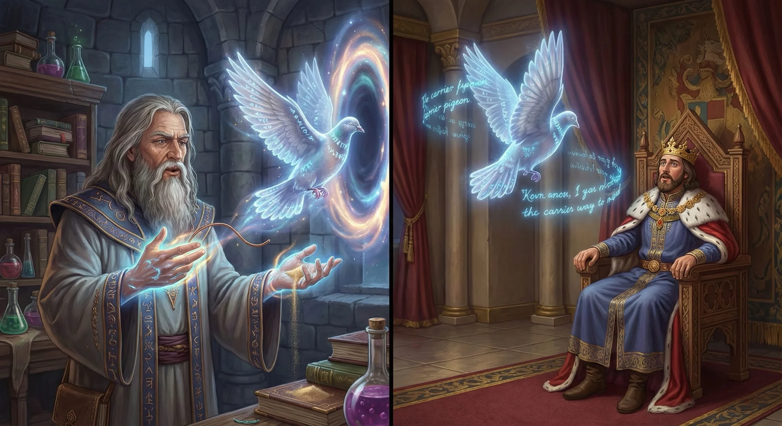 wizard sends a message to the king